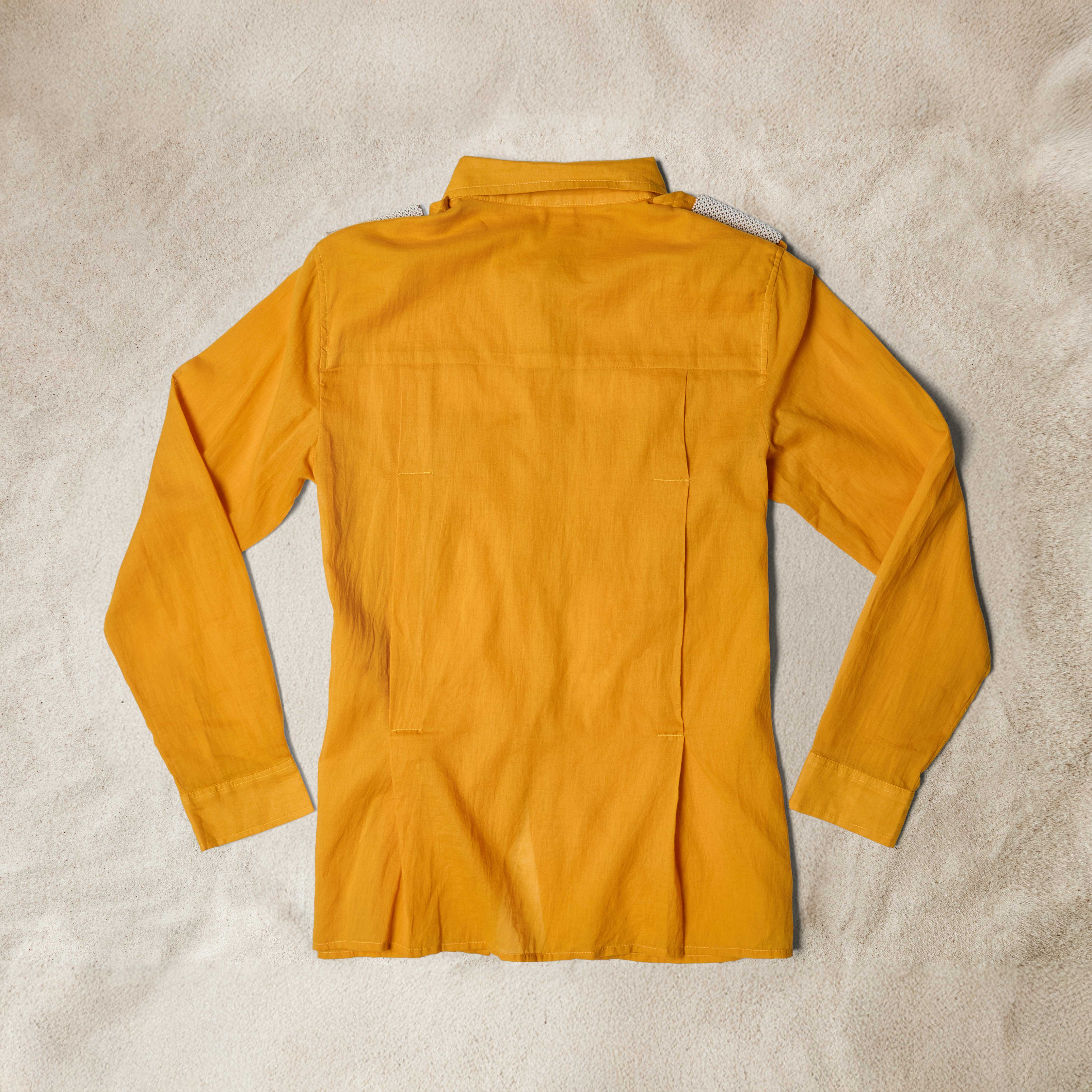 Back View of Golden Yellow Lightweight Ranger Shirt with White and Colorful Beaded Epaulettes