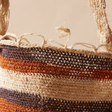 Close up view of woven striped bag